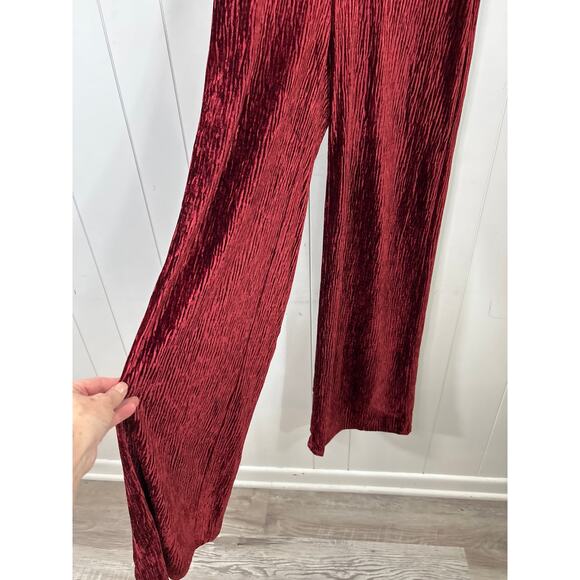 N by Naked Wardrobe Plush Velvet Wide Leg Pants in Wine. Size S. NWOT - Picture 3 of 6